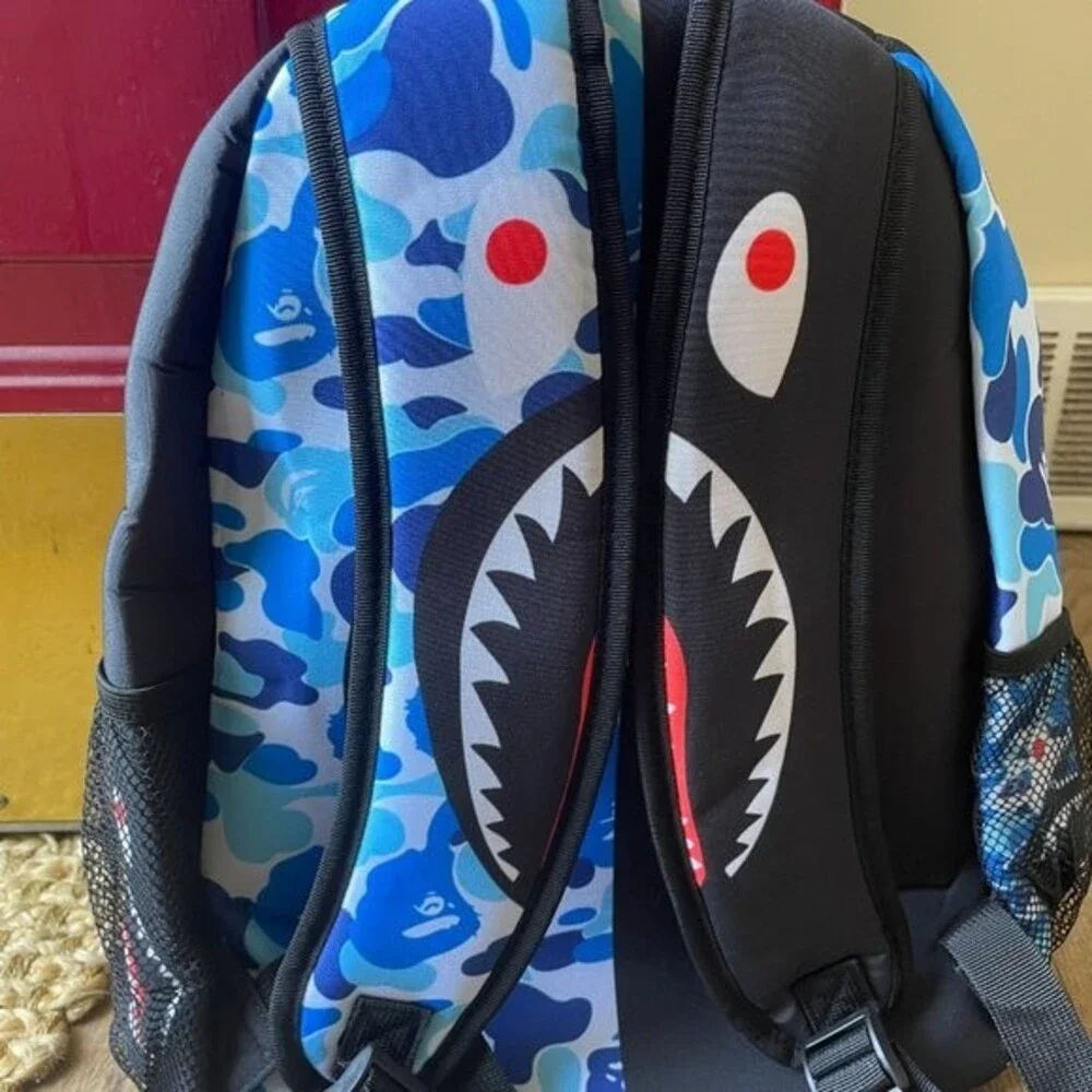 NEW! Shark Teeth Camo Backpacks Laptop Daypack School Bags For Kids, Blue Black